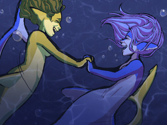 blonde_hair blue_body blue_hair blue_skin breasts bubble convenient_censorship countershading curly_hair duo ear_fins eyebrows eyes_closed facial_markings featureless_crotch female female/female fin fish_tail hair hand_holding head_markings humanoid_hands long_hair markings nude sharp_teeth skinny slim smile split_form tail tail_fin teeth underwater water yellow_body yellow_skin dreamscreep mermay animal_humanoid aquatic aquatic_humanoid fish fish_humanoid humanoid lemon_shark merfolk requiem_shark shark shark_humanoid shark_merfolk 4:3 absurd_res blue_theme cool_colors digital_media_(artwork) hi_res procreate_(artwork)