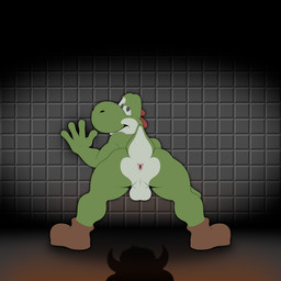 2_horns 4_fingers against_surface against_wall anthro anus backsack balls biped black_eyes brown_clothing brown_footwear brown_shoes butt clothing duo fingers footwear footwear_only genitals green_body green_skin horn imminent_sex looking_at_viewer looking_back looking_back_at_viewer male male/male mostly_nude perineum presenting presenting_anus presenting_balls presenting_hindquarters raised_tail rear_view shadow shoes shoes_only short_tail solo_focus spread_legs spreading standing tail white_balls white_body white_perineum white_skin incubus-valentine mario_bros mythology nintendo bowser dinosaur dragon green_yoshi koopa mythological_creature mythological_scalie prehistoric_species reptile scalie yoshi 1:1 2025