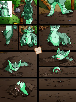 air_bubble anthro asphyxiation black_eyes bread choking death dirty electronics eyebrows feathers featureless_crotch food fur green_body green_eyebrows green_feathers green_fur logo male mud mud_covered nature notification open_mouth outside peril phone plant rock scared shrub sinking smile solo struggling stuck teeth tongue tree walking winged_arms wings worried death-toaster levi_(fatcat4t4) avali 2023 artist_logo comic hi_res