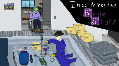 anthro beverage_bottle bottle carpet container drugs duo female furniture male male/female prehistoric soda_bottle sofa marunishkek cavemanon_studios i_wani_hug_that_gator inco_(iwhtg) olivia_halford baryonyx dinosaur human mammal prehistoric_species reptile saurischian scalie spinosaurid theropod