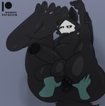 anus balls big_butt black_body black_fur butt circumcised feet foot_focus fur gaping gaping_anus genitals humanoid_feet latex male mask patreon_logo penis plantigrade spread_butt spreading varknakfrery changed_(video_game) patreon puro_(changed) goo_creature absurd_res hi_res