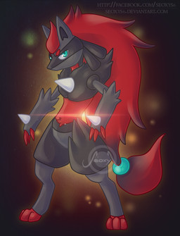 3_fingers 3_toes alternate_species ambiguous_gender anthro arm_tuft biped black_body black_fur chest_spike chest_tuft claws digitigrade elbow_tuft feet fingers fluffy fluffy_chest fur fusion hair looking_at_viewer pokemon_fusion red_body red_claws red_fur red_hair solo spikes spikes_(anatomy) standing teal_eyes text toes tuft seoxys6 fakemon nintendo pokemon canid canine generation_4_pokemon generation_5_pokemon hybrid lucario mammal pokemon_(species) zoroark 2015 absurd_res hi_res url watermark