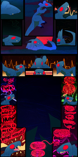 dialogue fantasy female feral night outside panicking sky text transformation waking_up thepatchedragon dragonscape mythology sarah_(thepatchedragon) dinosaur dragon drekir mythological_creature mythological_scalie prehistoric_species reptile saurischian scalie theropod absurd_res comic english_text hi_res