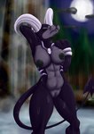 anthro bathing big_breasts black_body breasts eyes_closed female forest genitals horn lake moon night nude plant purple_body pussy showering solo tree waterfall waterfall_shower gauox nintendo pokemon canid generation_2_pokemon houndoom mammal pokemon_(species) absurd_res hi_res