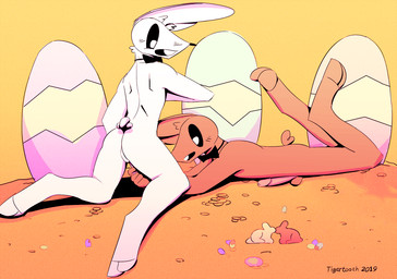 anthro backsack balls blush bow_(feature) bow_tie brown_body brown_fur butt candy chocolate chocolate_bunny dessert duo easter_egg egg erection food fur genitals handjob holidays humanoid_genitalia humanoid_penis male male/male nude open_mouth paws penile penis sex simple_background smile tigertooth easter hare lagomorph leporid mammal rabbit 2019 digital_media_(artwork) hi_res