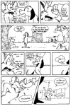 anthro canid canine canis comic dialogue domestic_dog english_text equid equine eric_schwartz female fox group horse male mammal monochrome outside pain plant tail tammy_vixen text tor_dog tree wounded