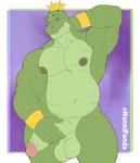 anthro balls biceps bracelet crown genitals glans headgear humanoid_genitalia humanoid_penis jewelry looking_at_viewer male musclegut muscular navel nipples penis solo hunnipanda king_tangu crocodile crocodilian reptile scalie absurd_res hi_res