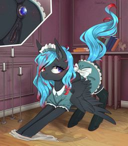 anal anal_penetration animal_genitalia animal_vulva anus black_body black_feathers black_fur black_wings blue_eyes blue_mane blue_tail blush body_blush book butt butt_blush buttplug buttplug_in_ass buttplug_insertion candle clitoris clothed clothing cutaway equine_genitalia equine_vulva feathered_wings feathers female feral fur gem genitals heterochromia highlights_(coloring) hooves inner_ear_fluff inside jewel_buttplug legwear looking_up maid_hat maid_uniform mane mopping object_in_ass open_mouth penetration plug_(sex_toy) plug_insertion puffy_anus quadruped red_eyes red_highlights sex_toy sex_toy_in_ass sex_toy_insertion solo stockings tail text tuft uniform vulva wings lunarlacepony hasbro my_little_pony mythology fan_character equid equine mammal mythological_creature mythological_equine pegasus 2021 english_text hi_res signature