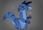 animal_genitalia anthro balls blue_body blush blush_lines bodily_fluids bound chain chained genital_fluids genitals horn male penis penis_tip precum red_eyes sheath solo tail truemew kobold scalie