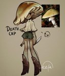 ambiguous_gender bald blush bone boots bottomwear clothed clothing footwear fully_clothed fungus holding_knife holding_object knife monster_girl_(genre) mushroom mushroom_cap not_furry shoes shorts skull smile solo tan_body tan_skin feefal elemental_creature elemental_humanoid fungi_fauna fungi_humanoid humanoid mushroom_humanoid hi_res