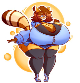 anthro big_breasts big_butt biped blue_eyes bottomwear breasts brown_body brown_hair butt choker cleavage clothed clothing eyebrows eyelashes female fingers footwear front_view fully_clothed hair hoodie huge_breasts huge_butt huge_hips huge_thighs hyper hyper_breasts jewelry legwear looking_at_viewer markings multicolored_body necklace orange_body pointy_ears prick_ears shoes simple_background solo standing striped_markings stripes tail thick_thighs thigh_highs topwear underwear wide_hips manicorange manicorange_(character) ailurid mammal red_panda 2023 digital_drawing_(artwork) digital_media_(artwork) hi_res