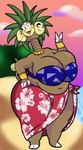 2022 3_heads absurd_res alolan_exeggutor alolan_form bandeau beach belly big_belly big_breasts breasts brown_body brown_eyes brown_skin bulging_breasts cleavage cleavage_overflow clothed clothing detailed_background digital_media_(artwork) dusk ear_piercing ear_ring elemental_creature elemental_humanoid eyelashes eyeshadow fangs feet female flora_fauna generation_7_pokemon gesture green_hair hair hand_gesture hand_on_hip hand_on_own_hip hi_res huge_breasts humanoid leaf leaf_hair looking_at_viewer makeup multi_head navel nintendo one_eye_closed outline outside overweight overweight_female piercing plant plant_hair plant_humanoid pokemon pokemon_(species) pseudo_hair regional_form_(pokemon) ring_piercing sarong sea seaside smile solo someth1ngoranother teeth thick_thighs toes tongue tongue_out topwear v_sign water wide_hips wink winking_at_viewer