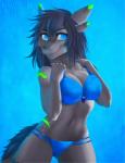 anthro black_hair blue_eyes bra clothing female hair smile solo tattoo thong underwear nayel-ie fish hybrid marine shark 2015 hi_res