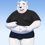 anthro belly big_belly blue_eyes blush bulge clothing humanoid_hands kemono male navel overweight overweight_male shirt solo topwear underwear yaki_atsuage utau shirane_kan bear mammal polar_bear ursine 1:1 2022 hi_res