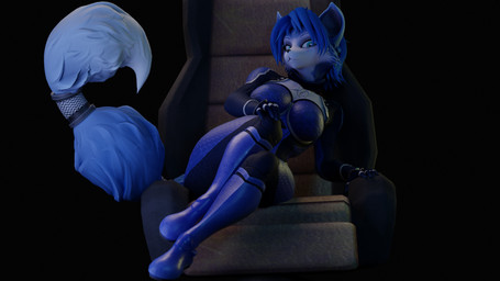 anthro chair female furniture looking_at_viewer on_chair raised_tail sitting sitting_on_chair solo tail j_atomic_cherry warfaremachine_(modeler) nintendo star_fox krystal_(star_fox) warfare_krystal canid canine fox mammal 16:9 3d_(artwork) digital_media_(artwork) hi_res widescreen