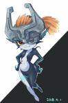 absurd_res armor black_body black_skin breasts cute_fangs featureless_crotch female front_view hair hands_on_hips headgear helmet hi_res humanoid markings midna multicolored_body multicolored_skin navel nintendo not_furry orange_hair pale_skin red_eyes short_stack small_breasts smile solo the_legend_of_zelda twili twilight_princess two_tone_body two_tone_skin white_body white_skin wide_hips yellow_sclera あげせん