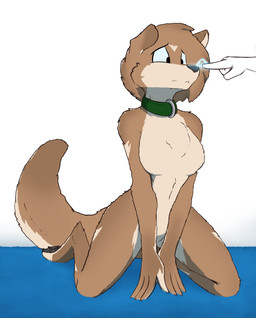 anthro black_nose breasts brown_body brown_fur brown_hair collar duo electricity feet female fingers fur fuzzy hair kneeling nude smile static tan_body tan_fur toes infinitedge canid canine canis domestic_dog mammal 2020 digital_media_(artwork) hi_res