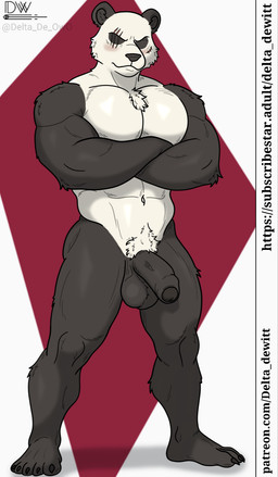 anthro balls black_glans eye_scar facial_scar foreskin fur genitals glans humanoid_genitalia humanoid_penis male muscular muscular_anthro muscular_male navel nude nude_male pecs penis scar simple_background solo delta_dewitt beastars gouhin_(beastars) bear mammal digital_media_(artwork) hi_res