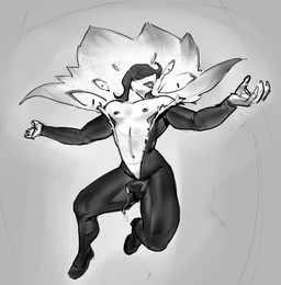bodily_fluids bulge clothed clothing cum detailed_bulge eyes_on_wings genital_fluids hair hair_over_eye hair_over_eyes leaking leaking_through_clothing male open_clothing open_shirt open_topwear shirt solo topwear unusual_anatomy unusual_eye_placement unusual_wings wings purplebirdman humanoid vampire hi_res monochrome sketch