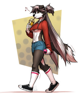 anthro beverage black_body black_fur black_hair bottomwear breasts bubble_tea cellphone clothing denim denim_bottomwear denim_clothing denim_shorts dipstick_tail drinking drinking_straw electronics female footwear fur hair long_hair markings midriff musical_note musical_symbol navel phone ponytail shoes shorts smartphone socks solo symbol tail tail_markings under_boob walking white_body white_fur yellow_eyes mykegreywolf elizabeth_(mrunknownblob) border_collie canid canine canis collie domestic_dog herding_dog mammal pastoral_dog sheepdog 2024 5:6 absurd_res hi_res