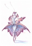 ambiguous_gender antennae_(anatomy) anthro biped nude purple_eyes simple_background solo standing thick_thighs white_background drachenmagier arthropod flower_mantis insect mantis orchid_mantis 2015 traditional_media_(artwork)