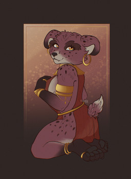 anthro clothing female fur jewelry kneeling looking_back markings pose simple_background solo spots spotted_body spotted_fur translucent translucent_clothing conditional_dnp esealia blizzard_entertainment warcraft canid mammal vulpera hi_res pinup shaded simple_shading