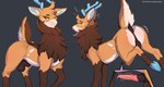 anatomically_correct anatomically_correct_genitalia anatomically_correct_penis animal_genitalia animal_penis antlers anus balls big_butt black_anus black_balls black_perineum blue_antlers blue_hooves blue_inner_ear bodily_fluids brown_body brown_fur butt cervine_genitalia cervine_penis emanata embarrassed erection feral fluffy fluffy_tail frown fully_sheathed fur genital_fluids genitals half-closed_eyes hooves horn looking_away looking_back looking_down male mane medial_ring motion_lines motion_outline multiple_angles narrowed_eyes neck_tuft orange_body orange_fur penis perineum pink_penis precum presenting presenting_anus presenting_hindquarters puffy_anus pupils raised_leg raised_tail red_eyes sheath shy solo surprise tail thick_thighs throbbing throbbing_penis tuft white_body white_fur ssssnowy toru_(ssssnowy) deer mammal 2022 hi_res