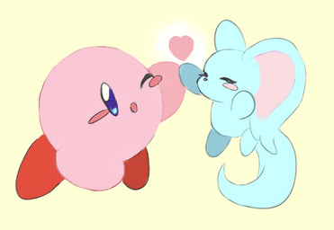 ambiguous_gender biped bipedal_feral blush blush_stickers duo eyes_closed feral fur gesture happy heart_symbol high_five mouthless one_eye_closed open_mouth open_smile pink_body pink_fur pink_heart purple_eyes red_body simple_background smile teal_body teal_fur three-quarter_view wink yellow_background gemini_kirby kirby_(series) kirby_and_the_forgotten_land nintendo elfilin kirby alien chinchilla chinchillid mammal rodent starling_(kirby) waddling_head digital_drawing_(artwork) digital_media_(artwork) male_(lore)