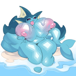 anthro anthrofied areola beach big_breasts biped blue_body blue_skin breast_grab breast_squish breasts erect_nipples female female_anthro glistening glistening_body hand_on_breast huge_breasts nipple_dip nipples partially_submerged pokemorph seaside solo squish thick_thighs tongue tongue_out water cc034771 nintendo pokemon eeveelution generation_1_pokemon pokemon_(species) vaporeon 1:1 colored digital_media_(artwork) hi_res shaded