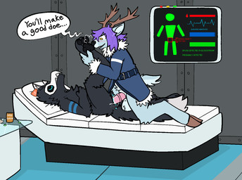 andromorph andromorph/male anthro antlers balls blue_body blue_eyes blue_fur blush bodily_fluids breeding_slave clothed clothing cum cum_in_vagina cum_inside dialogue drugged drugged_sex drugging drugs duo ear_piercing ear_tag erection forced forced_impregnation fur genital_fluids genitals horn impregnation intersex intersex/male male male_penetrating mask nude penetration penis piercing sex sex_slave slave sleep_sex sleeping smile substance_intoxication tail text yellow_eyes trout_(artist) space_station_13 noble_(nobledreameater) canid canine canis deer mammal skulldog_(species) wolf english_text