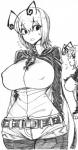 antennae_(anatomy) big_breasts bodily_fluids bottomwear breasts capelet clothed clothing female hair huge_breasts legwear nipple_outline open_mouth shirt short_hair shorts solo sweat sweatdrop tights topwear space_zin touhou wriggle_nightbug animal_humanoid arthropod arthropod_humanoid humanoid insect insect_humanoid greyscale monochrome