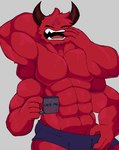 2_horns 4_arms abs anthro barazoku biceps big_muscles biped curved_horn fur horn male multi_arm multi_limb muscular muscular_anthro muscular_male pecs red_body red_fur solo youngjavii demon 2024