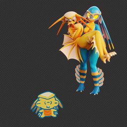alternate_form antennae_(anatomy) anthro arm_fin biped blue_body breasts bridal_carry butt_fin carrying_another chibi duo ear_fins featureless_breasts female fin glowing glowing_eyes leg_fin mandibles medium_breasts non-mammal_breasts scared shell silly slim_female small_waist tentacle_mouth tentacles thick_thighs yellow_body yellow_eyes yellow_sclera mrlarions amphibriella andita alien amphibian 1:1 2026 3d_(artwork) digital_media_(artwork) mixed_media