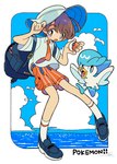 ambiguous_gender backpack blue_hair bottomwear brown_hair clothed clothing duo feral footwear hair hat headgear headwear male naranja_academy necktie orange_bottomwear orange_clothing orange_necktie orange_shorts pokeball school_uniform shoes shorts text uniform kanekoshake nintendo pokemon florian_(pokemon) ambient_flier ambient_wingull anatid anseriform avian bird generation_3_pokemon generation_9_pokemon human mammal pokemon_(species) quaxly wingull copyright_name hi_res