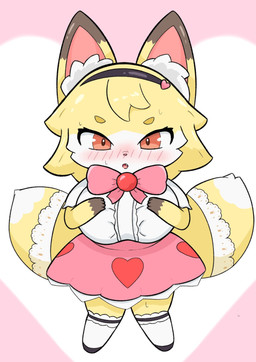 5_fingers accessory anthro big_breasts black_nose blonde_hair bodily_fluids bow_ribbon breast_expansion breasts brown_body brown_fur chibi clothing dipstick_tail dress expansion eyebrows eyelashes female fingers floating frilly frilly_clothing frilly_legwear frilly_stockings fur furgonomics gem gloves_(marking) hair hair_accessory hairband hand_on_breast heart_background heart_symbol huge_breasts implied_breast_expansion inner_ear_fluff kemono lace legwear looking_at_viewer markings open_mouth pink_background pink_clothing pink_dress red_eyes simple_background solo stockings sweat sweatdrop tail tail_accessory tail_markings topwear tuft white_background white_body white_clothing white_fur white_inner_ear_fluff white_topwear yellow_body yellow_fur kyuppuru18 mahou_shoujo_full_heart kokon canid canine fox mammal 2025 hi_res