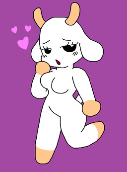 2_horns anthro bedroom_eyes big_head black_outline blush blush_lines breasts curvy_figure eyelashes featureless_breasts featureless_crotch featureless_hands female fur hooves horn hourglass_figure lidded_eyes looking_at_viewer medium_breasts narrowed_eyes nude open_mouth outline pink_heart purple_background seductive short_tail simple_background small_waist solo tail thick_thighs three-quarter_view walking white_body white_fur mariofan260va bunny_maloney charlotte_(bm) bovid bovine cattle mammal 2024 aliasing digital_media_(artwork) flat_colors full-length_portrait portrait