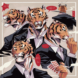 anthro black_body black_clothing black_ears black_fur black_stripes black_topwear cigarette clothing countershading fangs fingers fur fur_tuft holding_cigarette holding_object multicolored_body multicolored_fur orange_body orange_fingers orange_fur orange_hands sharp_teeth smoking striped_body striped_fur striped_head stripes suit teeth tongue topwear tuft white_body white_clothing white_fur white_topwear lljh felid mammal pantherine tiger 1:1 2022