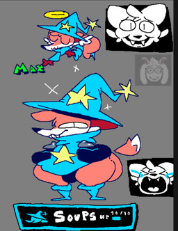3_fingers ambiguous_gender anthro big_butt big_hat biped black_eyes black_nose blue_boots blue_clothing blue_footwear blue_hat blue_headwear blue_robe bodily_fluids boots bottomless bottomless_ambiguous bottomless_anthro butt cheek_tuft closed_smile clothed clothing crying cute_fangs dipstick_tail eyebrows eyes_closed eyewear facial_tuft fangs fingers floating_tail footwear front_view fully_clothed fur gameplay_mechanics glasses grey_background gui hair halo hands_in_both_pockets hat headgear headwear health_bar horn huge_butt huge_thighs long_ears looking_at_viewer magic_user markings mouth_closed multicolored_body multicolored_skin narrowed_eyes nervous nervous_smile open_mouth open_smile orange_body orange_hair orange_skin orange_tail pear-shaped_figure pink_horn pupils robe round_glasses shoes shortstack shortstack_ambiguous simple_background slit_pupils smile snout solo sparkles standing star tail tail_markings tears teeth text thick_thighs tuft two_tone_tail white_body white_ears white_fur white_hair white_sclera white_skin white_tail_tip wide_hips wings wizard_hat wizard_robe superiorfox deltarune undertale_(series) ralsei soups_(superiorfox) canid canine canis fox mammal red_fox true_fox 2026 character_name colored digital_drawing_(artwork) digital_media_(artwork) english_text flat_colors full-length_portrait headshot_portrait icon multiple_images portrait reference_image