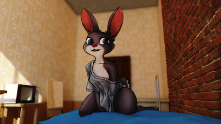 3d_background anthro appliance bed biped bottomless breasts brick_wall buckteeth clothed clothing crouching door female front_view fur furniture grey_body grey_fur kitchen_appliance medium_breasts microwave_oven multicolored_body multicolored_fur nipple_outline oversized_clothing oversized_shirt oversized_topwear purple_eyes shirt shirt_only sitting solo table teeth thick_thighs topwear topwear_only translucent translucent_clothing translucent_shirt translucent_topwear two_tone_body two_tone_fur wall_(structure) wide_hips leondraw disney zootopia judy_hopps european_rabbit lagomorph leporid mammal oryctolagus rabbit 16:9 2018 3d_(artwork) digital_media_(artwork) mixed_media widescreen