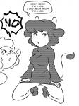 angry anthro blush breasts duo female horn kneeling looking_aside snout speech_bubble text smaggthesmug asdfmovie beep_beep_i'm_a_sheep droopy_(series) metro-goldwyn-mayer sheep_wrecked leggy_lamb bovid bovine caprine cattle domestic_sheep mammal sheep 3:4 black_and_white english_text meme monochrome