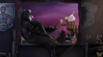 anthro clothed clothing detailed_background female gun highlights_(coloring) horse_armor ranged_weapon rifle solo weapon not_a_lil_pesto fallout microsoft jannet_cornwall todd_howard felid mammal pantherine snow_leopard tiger absurd_res hi_res meme watermark
