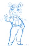 4_fingers anthro big_breasts blush bottomless bottomless_female breasts clothed clothing female fingers gesture half-closed_eyes hand_gesture hand_on_hip messy_linework narrowed_eyes smile solo standing thick_thighs topwear v_sign vest wide_hips mike_griffon animal_crossing nintendo tammy_(animal_crossing) bear mammal guide_lines low_res monochrome sketch