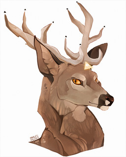 black_nose brown_body brown_fur fur horn male simple_background smile solo white_background maplespyder deer mammal 2015 4:5 bust_portrait digital_media_(artwork) digital_painting_(artwork) painting_(artwork) portrait