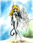 4_toes anthro biped blonde_hair feathered_wings feathers feet female green_eyes hair leucistic nude solo standing stripes tail text toes white_body white_feathers wings abluedeer angel felid mammal pantherine tiger zephyr_(disambiguation) english_text traditional_media_(artwork)