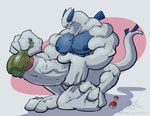 anthro balls big_balls big_muscles big_penis condom feet foot_on_balls foot_on_own_balls genitals huge_balls huge_muscles huge_penis humanoid_genitalia humanoid_penis hyper hyper_balls hyper_genitalia hyper_penis male muscular muscular_anthro pecs penis pokeball sexual_barrier_device solo vein veiny_penis wolfsecret nintendo pokemon generation_2_pokemon legendary_pokemon lugia pokemon_(species) story story_in_description