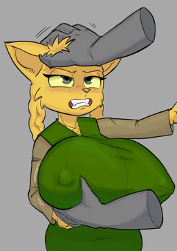 aged_down ambiguous_gender angry anthro big_breasts big_eyes big_nipples biped black_eyebrows black_eyes blonde_hair blush braided_hair braided_pigtails breast_grab breast_squeeze breasts clenched_teeth clothed clothed_anthro clothed_female clothing disembodied_hand dress duo eyebrows eyelashes fangs female female/ambiguous female_anthro fingers frown fur glistening glistening_eyes green_clothing green_dress grey_background grey_body grey_hands hair hand_on_another's_breast hand_on_breast headpat huge_breasts humanoid_hands iris larger_ambiguous loli long_hair motion_lines motion_outline nipple_outline nipples oppai_loli patting pigtails pointy_ears prick_ears pupils shadow simple_background size_difference smaller_female squeezing tan_nose teeth thin_eyebrows three-quarter_view yellow_body yellow_ears yellow_fur yellow_inner_ear yellow_sclera young young_female stupidgnoll microsoft prequel_adventure the_elder_scrolls katia_managan felid khajiit mammal 2023 digital_drawing_(artwork) digital_media_(artwork) hi_res