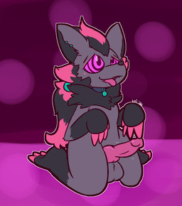 3_toes 4_fingers accessory animal_genitalia animal_penis anthro balls big_balls big_penis black_body black_fur black_nose canine_genitalia canine_penis claws collar collar_only dotted_background erection fangs feet finger_claws fingers fur genitals grey_balls grey_body grey_fur hair hair_accessory hypnosis kneeling knot long_hair looking_up male mane mind_control motion_lines nude pattern_background penis pink_body pink_claws pink_eyes pink_fur pink_hair ponytail purple_background purple_eyes purple_penis ringed_eyes simple_background smile solo teeth throbbing throbbing_penis toe_claws toes tongue tongue_out ultilix nintendo pokemon errol_(fauxpawe) canid generation_5_pokemon mammal pokemon_(species) zoroark 2020
