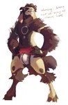 anthro bulge clothed clothing eyes_closed hands_on_hips hooves horn jockstrap jockstrap_only male pose simple_background skimpy solo standing text topless underwear underwear_only white_background eyrich bovid caprine goat mammal hi_res