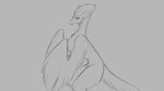 16:9 2019 ambiguous_gender avian beak digital_drawing_(artwork) digital_media_(artwork) eyelashes feathered_wings feathers grey_background monochrome nude side_view simple_background sketch solo standing watsup widescreen wings