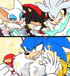 anthro black_body black_fur blue_body blue_fur clothing female fur gloves green_eyes grey_body grey_fur group handwear low_eyes male multi_tail red_body red_fur sparkles tail white_body white_fur wings yellow_body yellow_fur yotsumeddd sega sonic_the_hedgehog_(series) knuckles_the_echidna miles_prower rouge_the_bat shadow_the_hedgehog silver_the_hedgehog sonic_the_hedgehog bat canid canine eulipotyphlan fox hedgehog mammal